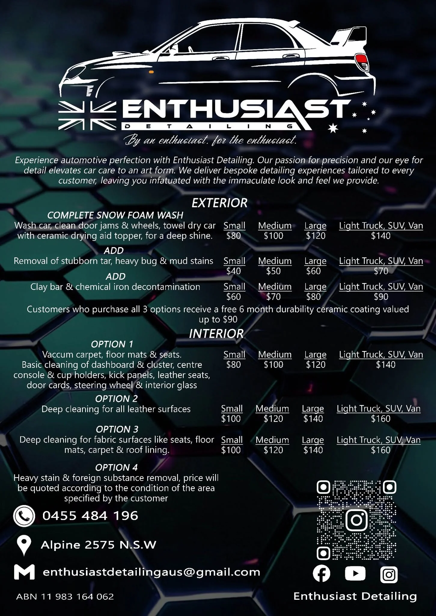 Price list page 1 — exterior and interior